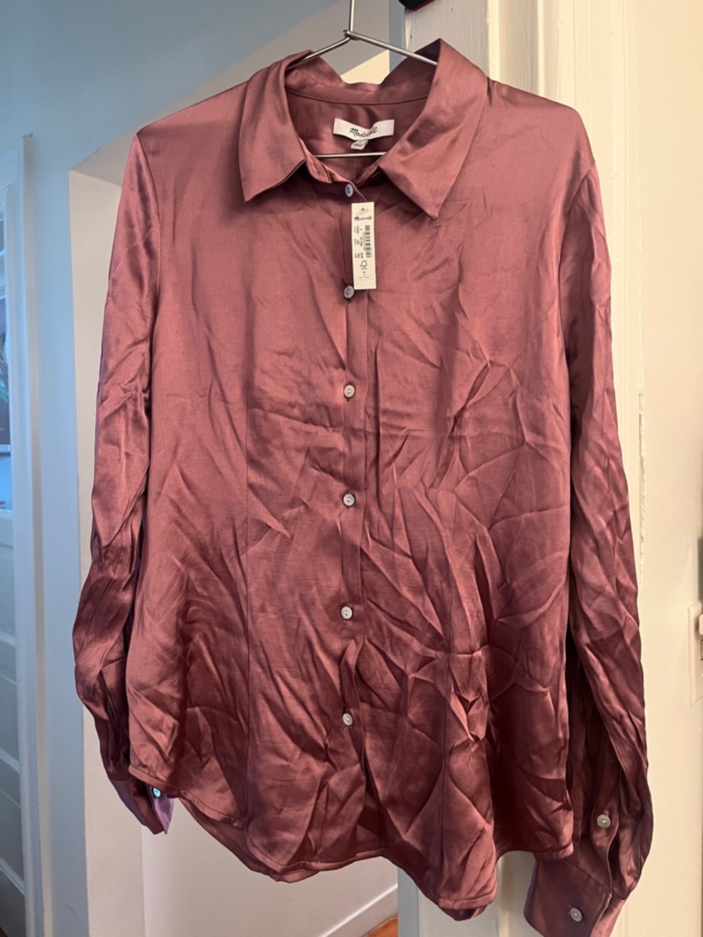 Madewell Satin Button-Down Shirt in Dusty Rose